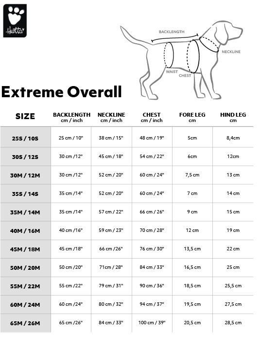 Hurtta Extreme Overall Size Chart