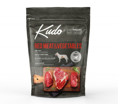 KUDO  RED MEAT & VEGETABLES MINI ADULT Сухой корм для собак малых пород Говядина с овощами 3 кг арт.000151