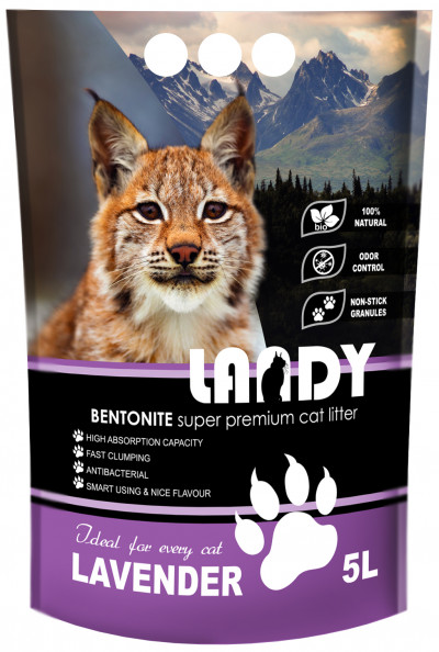 LANDY Lavander Наполнитель  для кошачьего туалета  комкующийся  из бентонита с ароматом лаванды 5л арт. N0148