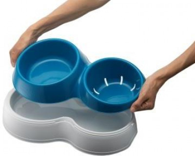 BAMA PET миска для собак двойная CIOTOLOTTO M 1500-1200 мл 44х57х12h см, синяя арт.19035