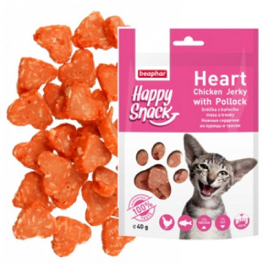 -Беафар Лакомство для кошек Hежные сердечки из курицы и трески Happy Snack 40г