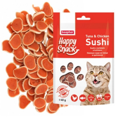 -Беафар Лакомство для кошек Hежные суши из тунца и цыпленка Happy Snack 40г