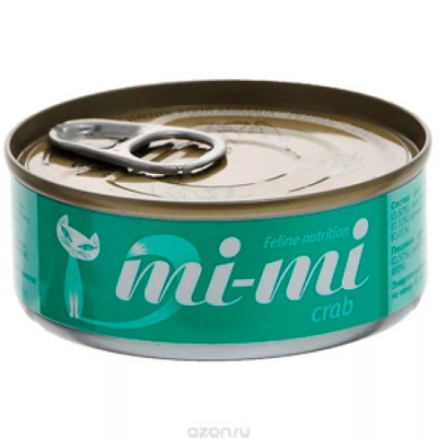 Mi-Mi консервы для кошек и котят Кусочки тунца с мясом краба в желе 80гр