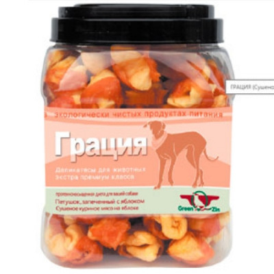 Кьюзин Лакомство для собак Грация 2 (сушеное куриное мясо на яблоке) туба 750гр