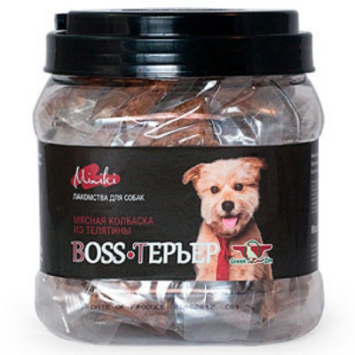 Грин Кьюзин Лакомство для собак мини пород BOSS - ТЕРЬЕР (Колбаски с мясом Теленка) туба 520гр