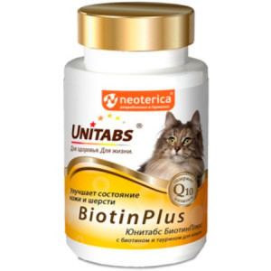 UNITABS BiotinPlus с Q10 Витамины для кошек с Биотином и таурином 120таб