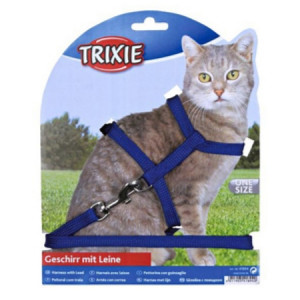 TRIXIE Шлейка для кошек однотонная с поводком  нейлон 35смх10мм