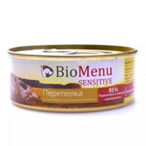 -BioMenu SENSITIVE Консервы для кошек мясной паштет с перепелкой  95%-мясо 100гр