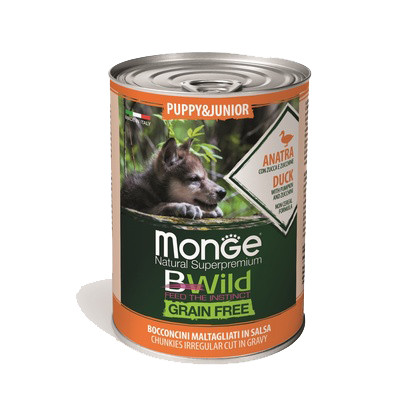 Monge Dog BWild Grainfree PUPPY/JUNIOR консервы из утки с тыквой и кабачками для щенков 400г арт.70012607
