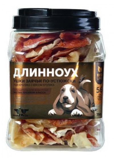 Грин Кьюзин Лакомство для собак Длинноух (кроличьи уши с мясом) туба 750гр