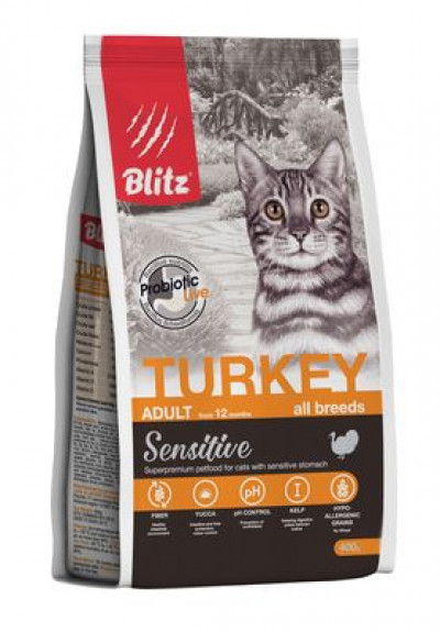 -Blitz Sensitive Turkey Adult Cat All Breeds сухой корм для взрослых кошек Индейка 400гр арт.55931