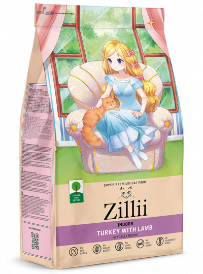 Зилли (ZILLII Indoor Adult Cat) Сухой корм для взрослых кошек живущих в помещении Индейка с Ягнёнком 400 гр арт.5658110
