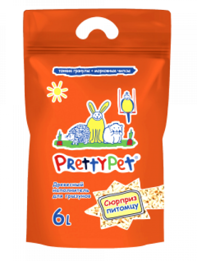 -PrettyCat наполнитель для грызунов и птиц древесный с морковными чипсами 6 л