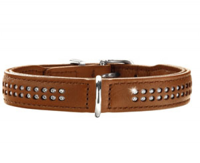 Hunter ошейник для собак Diamond Elk Petit 42 (35-39 см) кожа, 2 ряда страз коньяк