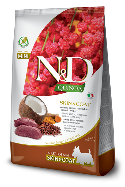 Фармина (FARMINA N&D QUINOA DOG SKIN & COAT VENISON MINI) корм для собак мелких пород для кожи и шерсти Оленина и киноа 2,5 кг арт.2064