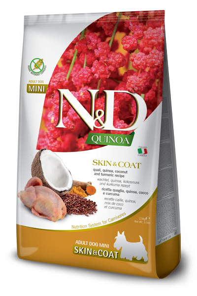 Фармина (N&D QUINOA DOG SKIN & COAT QUAIL MINI) корм для собак мелких пород для кожи и шерсти Перепел и киноа 2,5 кг арт.2065