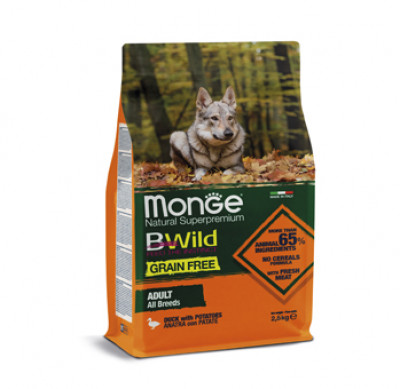 Monge Dog BWild GRAIN FREE беззерновой корм из мяса утки с картофелем для взрослых собак всех пород 2,5 кг
