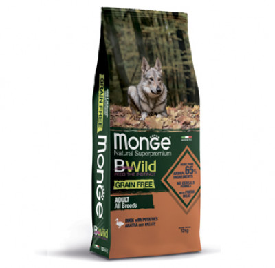Monge Dog BWild GRAIN FREE беззерновой корм из мяса утки с картофелем для собак всех пород 12 кг арт.70004749