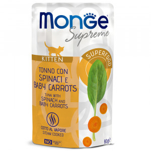 Monge Supreme kitten Влажный корм для котят из тунца со шпинатом и мини-морковью, паучи 80 г арт. 70006835