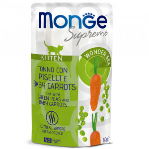 Monge Supreme kitten Влажный корм для котят из тунца с зелёным горошком и мини-морковью, паучи 80 г арт.70006866