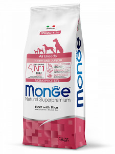 Monge Dog Monoprotein Puppy&Junior корм для щенков всех пород говядина с рисом 12 кг арт.70011365