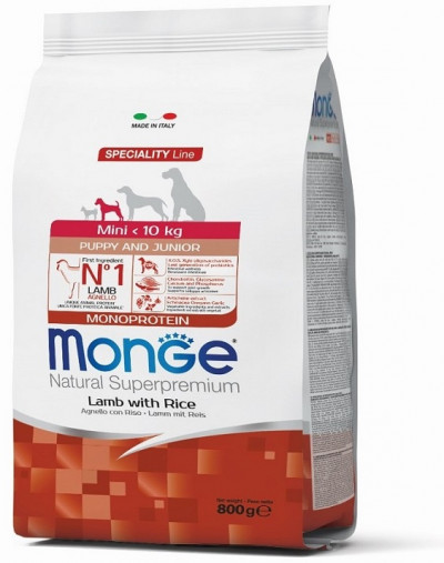 Monge Dog Monoprotein Mini корм для щенков мелких пород ягненок с рисом и картофелем 800г арт.70011518
