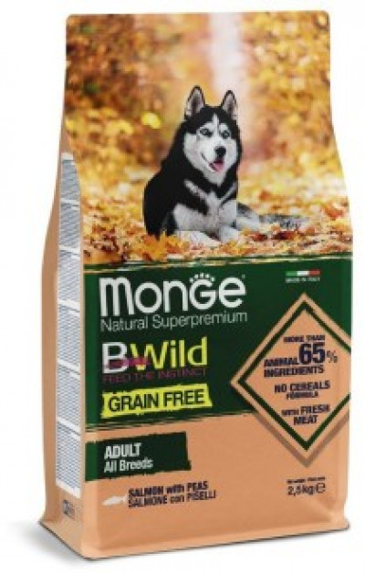 Monge Dog BWild GRAIN FREE беззерновой корм из лосося с картофелем для взрослых собак всех пород 2.5 кг арт.70011716