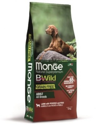 Monge Dog BWild GRAIN FREE беззерновой корм из мяса ягненка с картофелем для взрослых собак всех пород 12 кг арт.70011730