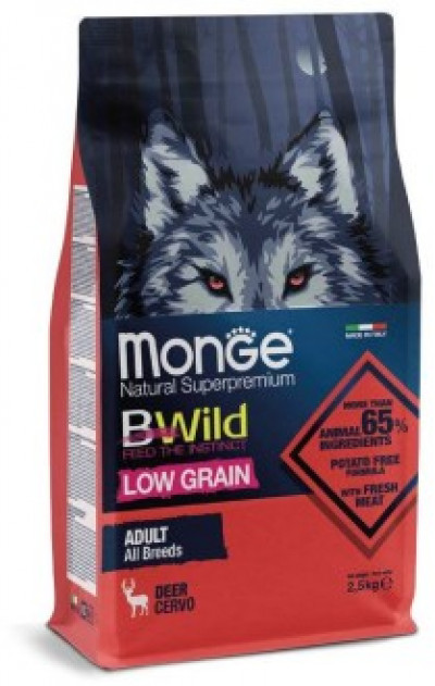 Monge Dog BWild LOW GRAIN низкозерновой корм из мяса оленя для взрослых собак всех пород 2,5 кг арт.70011983