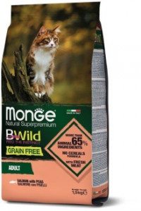 Monge Cat BWild GRAIN FREE беззерновой корм из лосося и гороха для взрослых кошек 1,5 кг арт.70012072