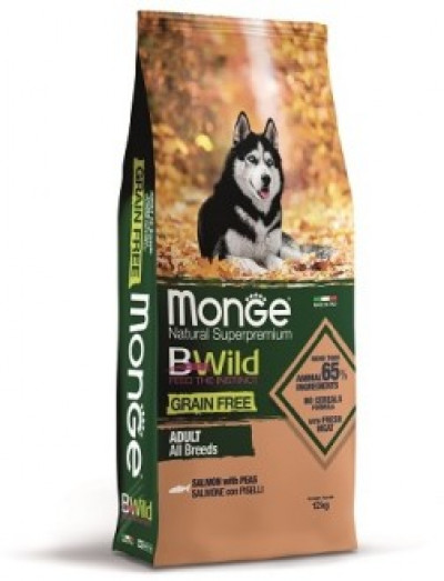 Monge Dog BWild GRAIN FREE беззерновой корм из лосося с картофелем для взрослых собак всех пород 12 кг арт.70012119