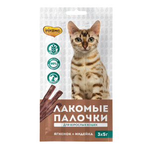 Мнямс лакомые палочки 13,5 см для кошек из индейки и ягненка 3х5 г арт.707674