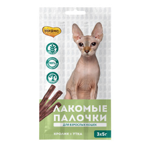 Мнямс лакомые палочки 13,5 см для кошек с уткой и кроликом 3х5 г арт.707681