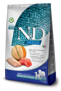 Фармина (FARMINA N&D OCEAN DOG SALMON, COD AND CANTALOUPE MELON ADULT MEDIUM & MAXI) корм для собак средних и крупных пород Лосось, треска, дыня 12 кг арт.2080