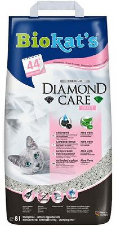 BIOKAT'S Diamond Care FRESH наполнитель комкующийся с активированным углем с ароматизатором 8л
