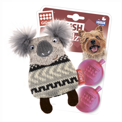 -GiGwi PLUSH FRIENDZ Игрушка для собак Коала с двумя сменными пищалками 10 см арт.74789