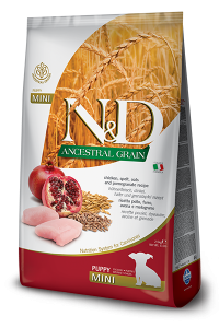 Фармина (FARMINA N&D ANCESTRAL GRAIN DOG CHICKEN, SPELT, OATS AND POMEGRANATE PUPPY MINI) корм для щенков, беременных и кормящих сук Курица, спельта, овес, гранат 0,8 кг арт.4002