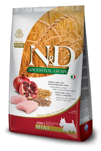 Фармина (FARMINA N&D ANCESTRAL GRAIN DOG CHICKEN, SPELT, OATS AND POMEGRANATE ADULT MINI) корм для собак мелких и карликовых пород Курица, спельта, овес, гранат 0,8 кг арт.4010