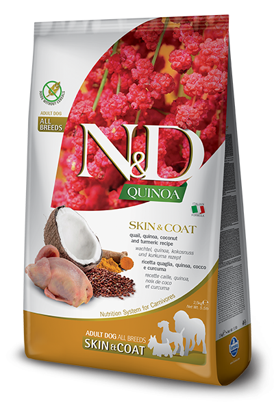 Фармина (FARMINA N&D DOG GRAIN FREE QUINOA SKIN & COAT QUAIL) корм для собак для здоровья кожи и шерсти Перепел с Киноа 2,5кг арт.3022