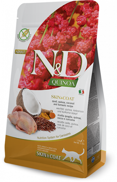 Фармина (FARMINA N&D CAT GRAIN FREE QUINOA SKIN & COAT QUAIL) корм для кошек для здоровья кожи и шерсти Перепел с Киноа 300г арт.3030
