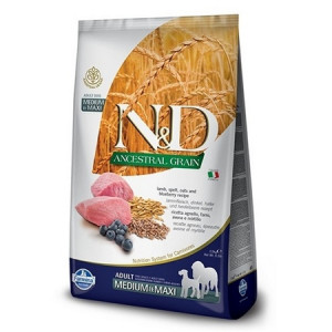Фармина (FARMINA N&D ANCESTRAL GRAIN DOG LAMB, SPELT, OATS AND BLUEBERRY ADULT MEDIUM & MAXI) корм для собак Ягненок, спельта, овес, черника 12кг арт.4150