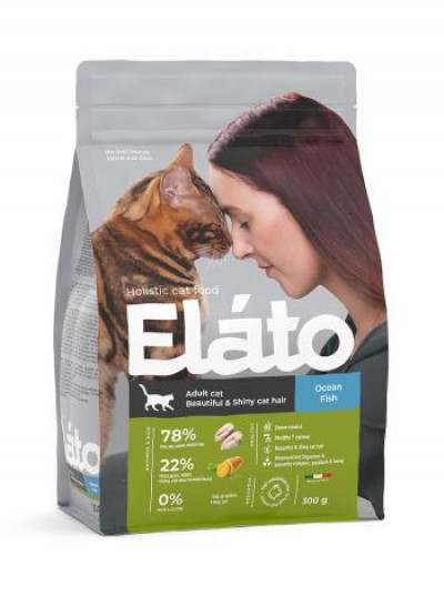 Elato (Элато) Adult Cat Ocean Fish / Beautiful & Shiny Cat Hair Сухой корм для для кошек с курицей и уткой/для выведения шерсти 300г арт.91072