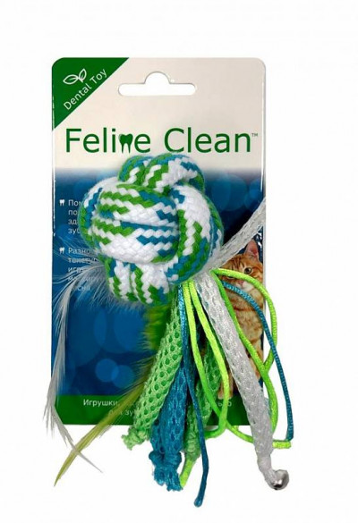-Feline Clean игрушка для кошек Dental Мячик из каната, ленты и перья арт.WB23555