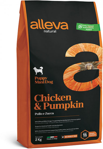 Alleva Natural Puppy Chicken & Pumkin Maxi низкозерновой сухой кормдля щенков крупных пород с курицей и тыквой 2 кг арт. P00205/11594