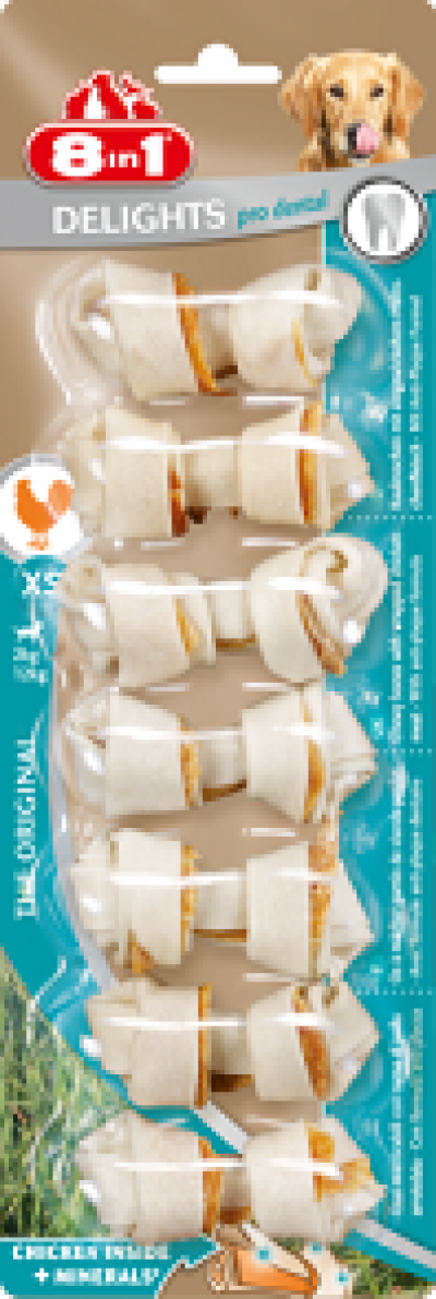 8in1 DENTAL DELIGHTS XS косточки с куриным мясом для мелких собак с минералами 7,5 см 7 шт