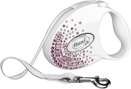 -flexi рулетка Glam Splash Pink S (до 12 кг) 3 м лента белая с розовыми кристаллами