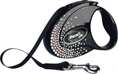 -flexi рулетка Glam Splash Crystal S (до 12 кг) 3 м лента черная с белыми кристаллами