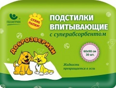 -Доброзверики подстилки впитывающие для животных с суперабсорбентом 60х90 см, 30 шт. "Сухие лапки"