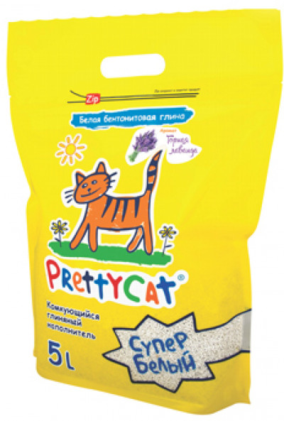 PrettyCat наполнитель комкующийся для кошачьих туалетов "Cупер белый" с ароматом лаванды 4,2 кг (5 л)