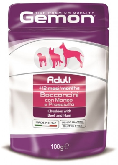 Gemon Dog Pouch паучи для собак кусочки говядины с ветчиной 100г